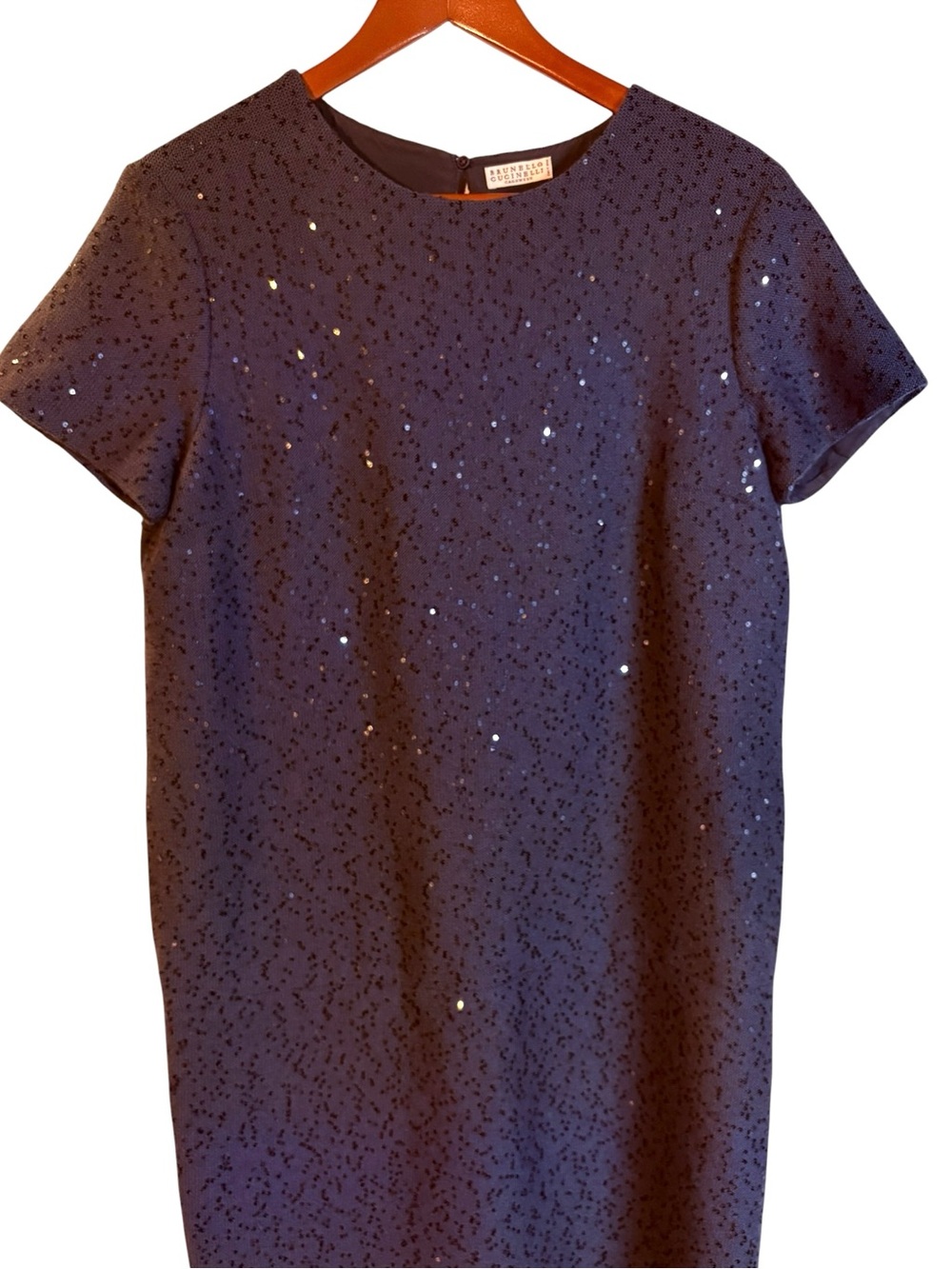 Brunello Cucinelli Navy Cashmere Sequinned Dress in Sz L - Picture 7 of 11